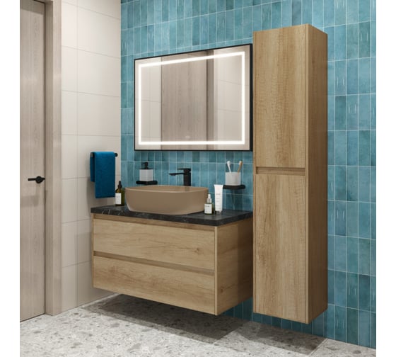 Подвесная тумба со столешницей и накладной раковиной BelBagno KRAFT 100 KRAFT100RNN-KEPMNO-1302-H316-SET