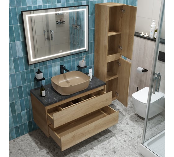 Подвесная тумба со столешницей и накладной раковиной BelBagno KRAFT 100 KRAFT100RNN-KEPMNO-1302-H316-SET