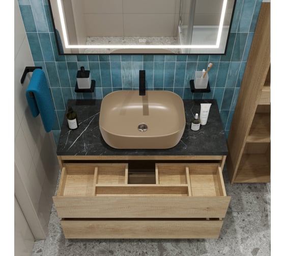 Подвесная тумба со столешницей и накладной раковиной BelBagno KRAFT 100 KRAFT100RNN-KEPMNO-1302-H316-SET