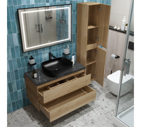 Подвесная тумба со столешницей и накладной раковиной BelBagno KRAFT 100 KRAFT100RNN-KEPMNO-1302-H301-SET