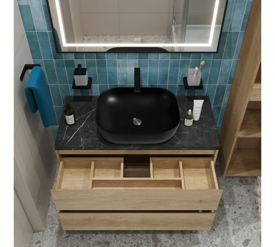 Подвесная тумба со столешницей и накладной раковиной BelBagno KRAFT 100 KRAFT100RNN-KEPMNO-1302-H301-SET 1