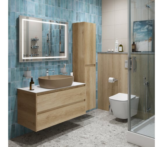 Подвесная тумба со столешницей и накладной раковиной BelBagno KRAFT 100 KRAFT100RNN-KEPBO-1302H316-SET