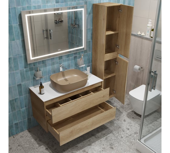 Подвесная тумба со столешницей и накладной раковиной BelBagno KRAFT 100 KRAFT100RNN-KEPBO-1302H316-SET