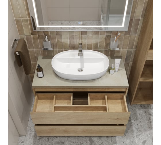 Подвесная тумба со столешницей и накладной раковиной BelBagno KRAFT 100 KRAFT100RNN-KEPMCO-1346-SET