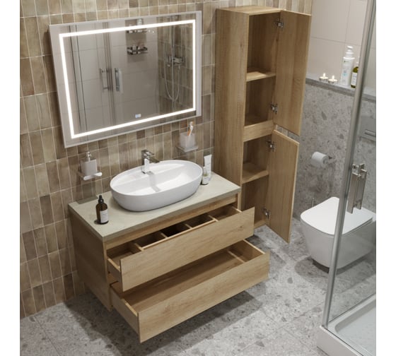 Подвесная тумба со столешницей и накладной раковиной BelBagno KRAFT 100 KRAFT100RNN-KEPMCO-1346-SET