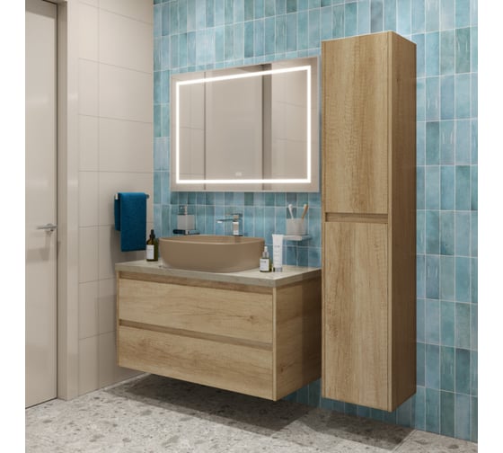 Подвесная тумба со столешницей и накладной раковиной BelBagno KRAFT 100 KRAFT100RNN-KEPMCO-1302H316-SET
