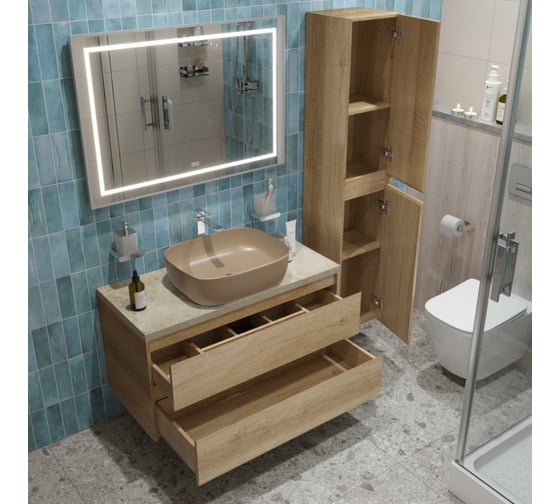 Подвесная тумба со столешницей и накладной раковиной BelBagno KRAFT 100 KRAFT100RNN-KEPMCO-1302H316-SET