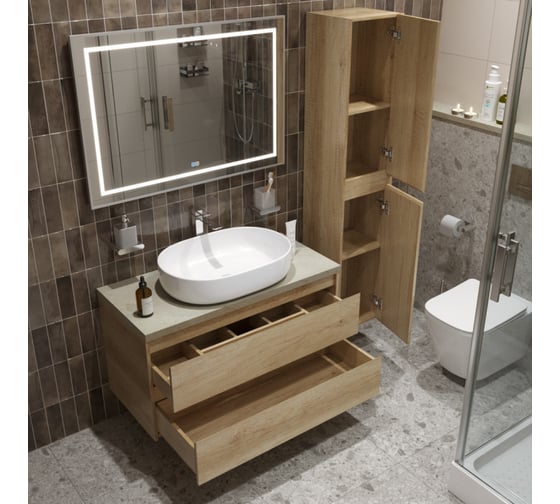 Подвесная тумба со столешницей и накладной раковиной BelBagno KRAFT 100 KRAFT100RNN-KEPMCO-1084-SET