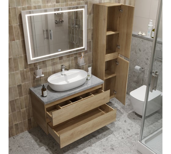 Подвесная тумба со столешницей и накладной раковиной BelBagno KRAFT 100 KRAFT100RNN-KEPMGL-1346-SET