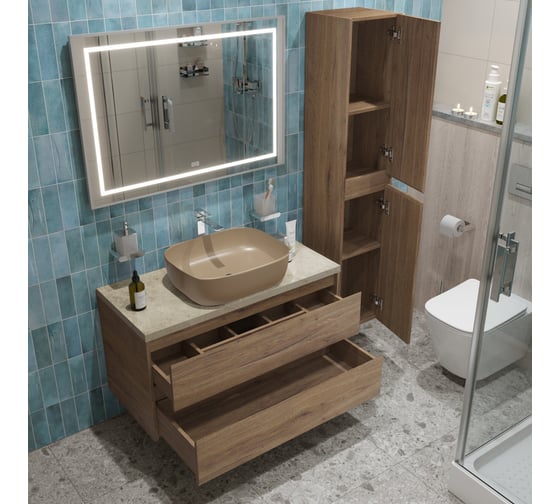 Подвесная тумба со столешницей и накладной раковиной BelBagno KRAFT 100 KRAFT100RT-KEPMCO-1302H316-SET
