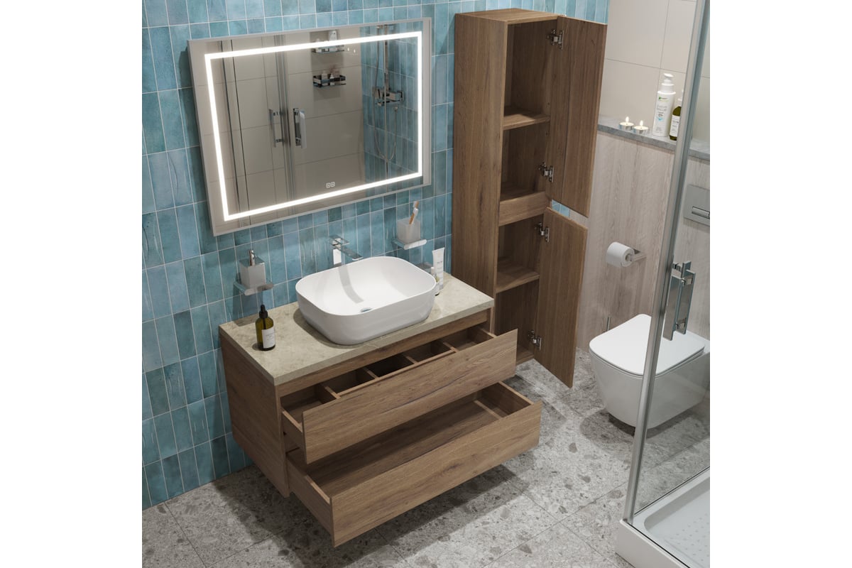 Подвесная тумба со столешницей и накладной раковиной BelBagno KRAFT 100 ...