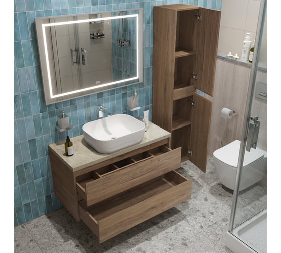 Подвесная тумба со столешницей и накладной раковиной BelBagno KRAFT 100 KRAFT100RT-KEPMCO-1302-SET