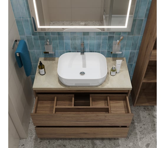 Подвесная тумба со столешницей и накладной раковиной BelBagno KRAFT 100 KRAFT100RT-KEPMCO-1302-SET