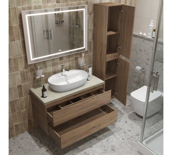 Подвесная тумба со столешницей и накладной раковиной BelBagno KRAFT 100 KRAFT100RT-KEPMCO-1346-SET