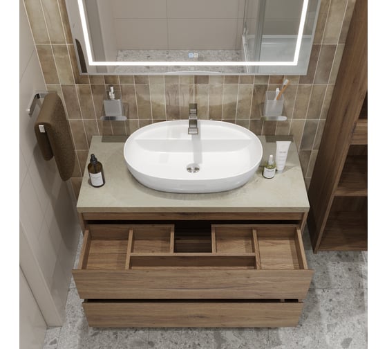 Подвесная тумба со столешницей и накладной раковиной BelBagno KRAFT 100 KRAFT100RT-KEPMCO-1346-SET