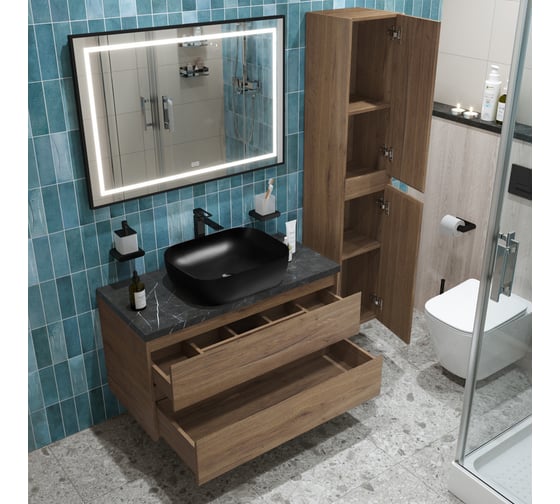 Подвесная тумба со столешницей и накладной раковиной BelBagno KRAFT 100 KRAFT100RT-KEPMNO-1302-H301-SET