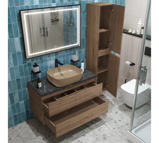 Подвесная тумба со столешницей и накладной раковиной BelBagno KRAFT 100 KRAFT100RT-KEPMNO-1302-H316-SET