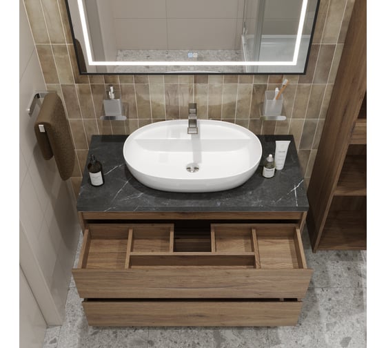 Подвесная тумба со столешницей и накладной раковиной BelBagno KRAFT 100 KRAFT100RT-KEPMNO-1346-SET