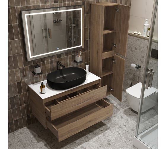 Подвесная тумба со столешницей и накладной раковиной BelBagno KRAFT 100, KRAFT100RT-KEPBO-1084-H301-SET