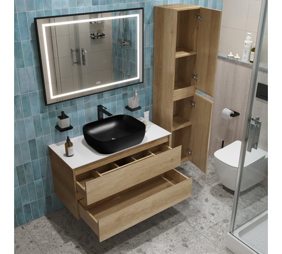 Подвесная тумба со столешницей и накладной раковиной BelBagno KRAFT 80 KRAFT80RNN-KEPBO-1302H301-SET