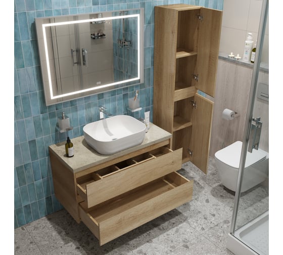 Подвесная тумба со столешницей и накладной раковиной BelBagno KRAFT 80 KRAFT80RNN-KEPMCO-1302-SET