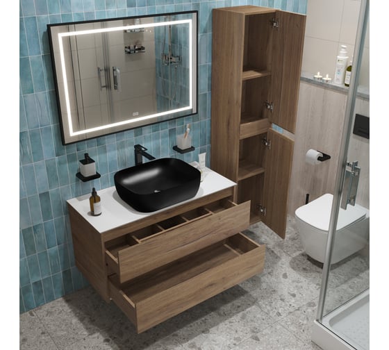 Подвесная тумба со столешницей и накладной раковиной BelBagno KRAFT 80 KRAFT80RT-KEPBO-1302H301-SET