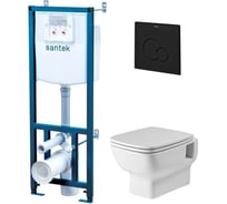 Подвесной безободковый унитаз с тонким сиденьем, инсталляция, панель черн. мат Santek 1.WH50.1.777 ПЭК НЕО rimless 00000134509