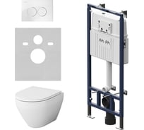 Инсталляция AM.PM MasterFit с клавишей L глянцевый белый, с подвесным унитазом Spirit V2.0 FlashClean, с сиденьем с микролифтом IS100101.701700