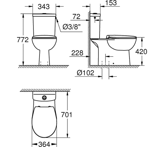 Напольный унитаз Grohe Bau Ceramic WC-Kombi Abg.senkr. soft cl. 39346000