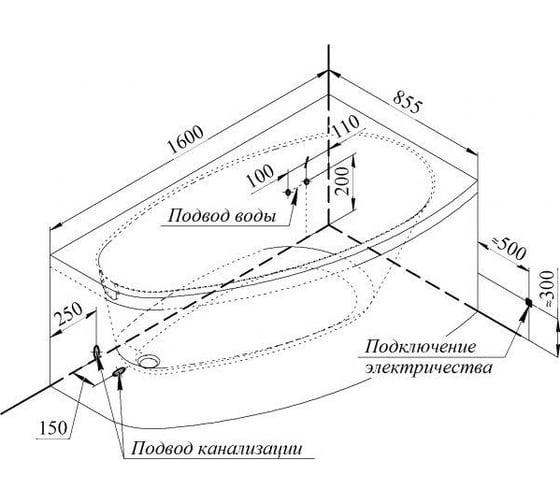 Ванна акриловая Радомир ОРСИНИ 1600х900 правое исполнение 1-01-0-2-1-032