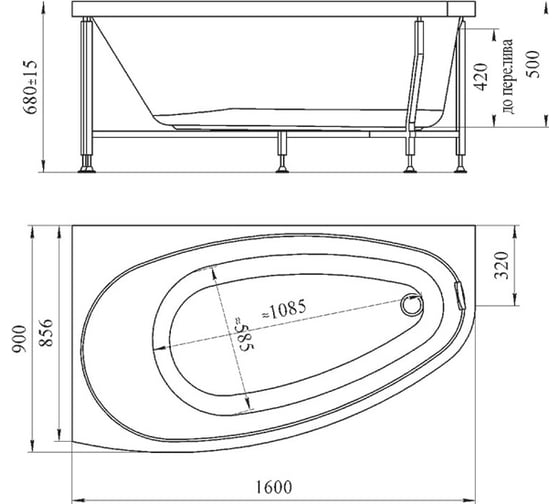 Ванна акриловая Радомир ОРСИНИ 1600х900 левое исполнение 1-01-0-1-1-032
