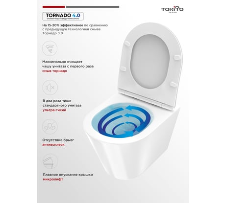 Унитаз подвесной Tokito Торнадо безободковый, с микролифтом TATSUMAKI YOKO, TOK-TATSUMAKI-TY