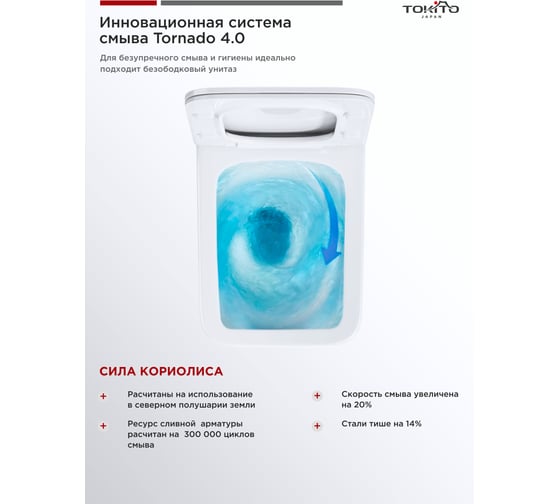 Унитаз подвесной Tokito Торнадо безободковый, с микролифтом TATSUMAKI YOKO, TOK-TATSUMAKI-TY
