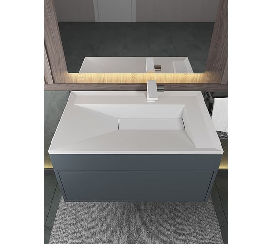 Раковина для ванной полувстраиваемая Uperwood Lotus_80 см, прямоугольная, белая матовая 35480000000