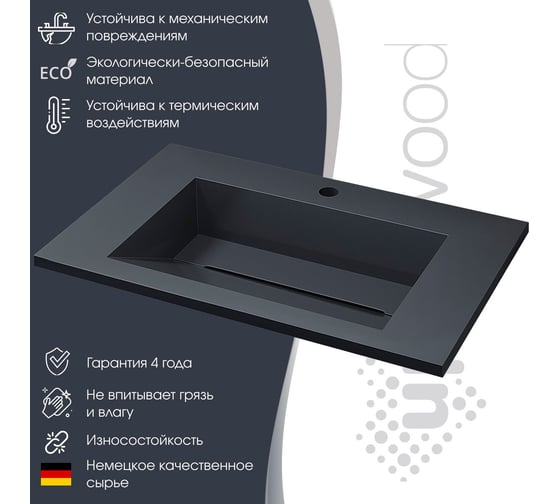 Раковина для ванной полувстраиваемая Uperwood Next_80 см, прямоугольная, серая глянцевая 290000019