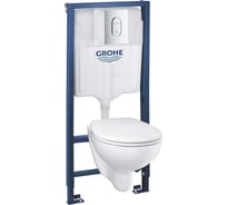 Набор GROHE Solido 5-в-1: подвесной унитаз с крышкой + система инсталляции с панелью смыва Arena Cosmopolitan 39418000