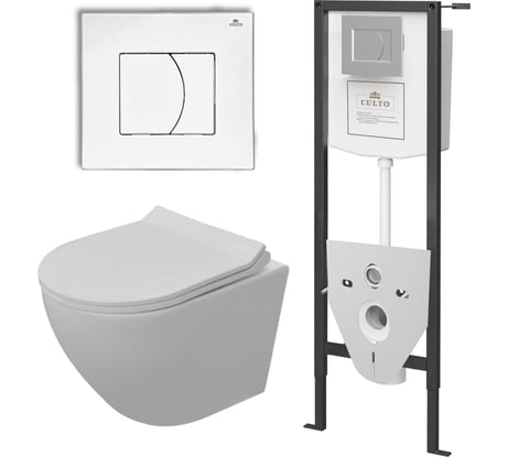 Инсталляция с подвесным унитазом CULTO EIS подвесной безободковый унитаз, сиденье с микролифтом, инсталляция, клавиша смыва белая УТ-99903882_1