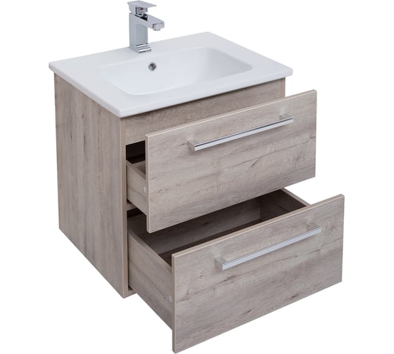 Подвесная тумба с раковиной Dreja GIO 60 см, 2 ящика, дуб кантри 77.0102D-640344 77.0102DK