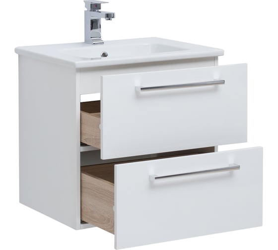 Подвесная тумба с раковиной Dreja GIO 60 см, 2 ящика, белый глянец 77.0101W-640344 77.0101WK