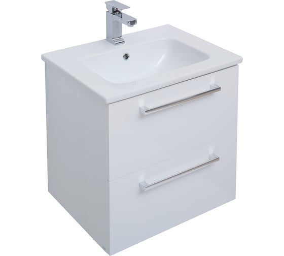 Подвесная тумба с раковиной Dreja GIO 60 см, 2 ящика, белый глянец 77.0101W-640344 77.0101WK