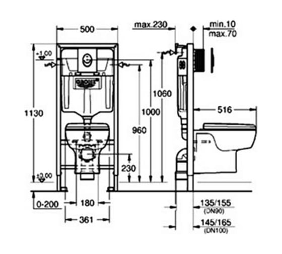 Монтажный элемент с подвесным унитазом GROHE Solido Lecico 4 в 1, микролифт, панель Skate Air 63334