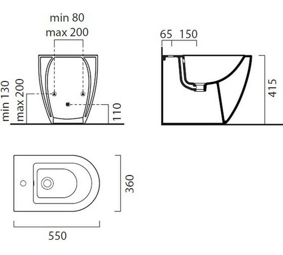 Приставное биде GSI 8862111 PURA 1 отверстие, белый 07 00000071665