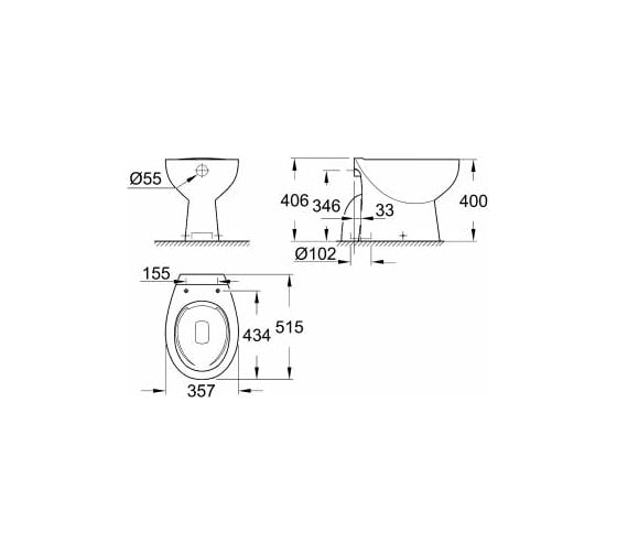 Унитаз напольный Grohe Bau Ceramic с вертикальным выпуском 39431000