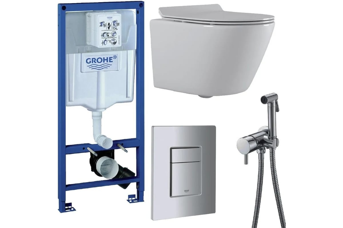 Комплект 3 в 1 CULTO инсталляция Grohe Rapid SL + унитаз подвесной TOR +  кнопка GROHE хром, с встраиваемым гигиеническим душем хром, GROHE_SS_6 -  выгодная цена, отзывы, характеристики, фото - купить в Москве и РФ