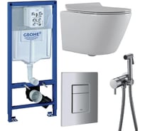 Комплект 3 в 1 CULTO инсталляция Grohe Rapid SL + унитаз подвесной TOR + кнопка GROHE хром, с встраиваемым гигиеническим душем хром, GROHE_SS_6
