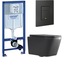 Комплект 3 в 1 CULTO инсталляция Grohe Rapid SL black + унитаз подвесной JET-N Black+ кнопка GROHE Skate Cosmopolitan черная матовая GROHE_SL_15_BL