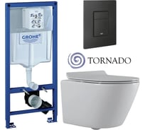 Комплект 3 в 1 CULTO инсталляция Grohe Rapid SL black + унитаз подвесной TOR + кнопка GROHE Skate Cosmopolitan черная матовая, Система смыва Торнадо GROHE_SL_6_BL