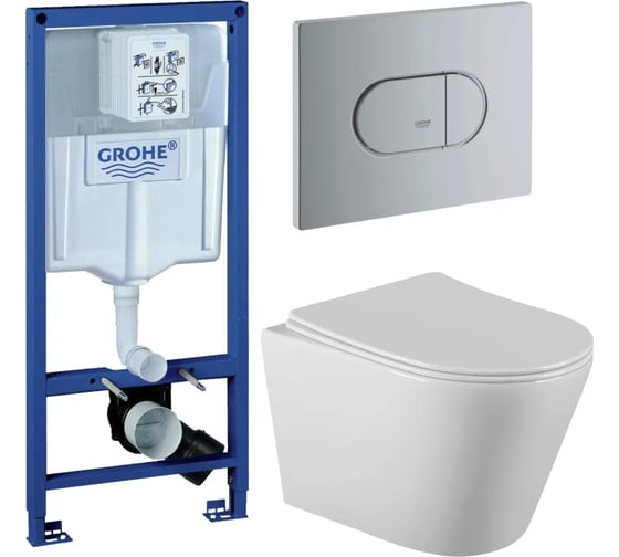 Комплект 3 в 1 CULTO инсталляция GROHE Solido + унитаз подвесной MONET + кнопка GROHE Arena Cosmopolitan хром GROHE_SL_1_COS