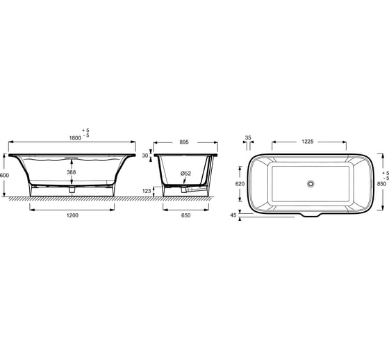 Отдельностоящая ванна JACOB DELAFON Elite 180x85 см, слив и ножки в комплекте E6D034-00 00000050471