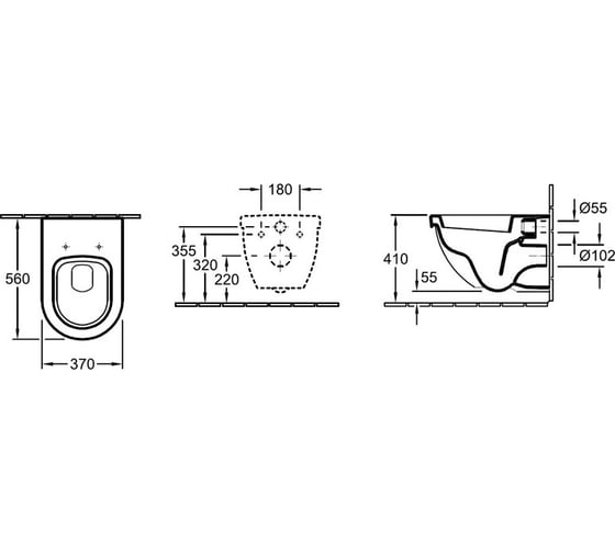 Подвесной унитаз Villeroy & Boch с комплектом креплений, слив горизонтальный 66001001 00000036890